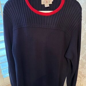 VINTAGE cotton J. Crew Men's Dark Blue Sweater with Red Accent